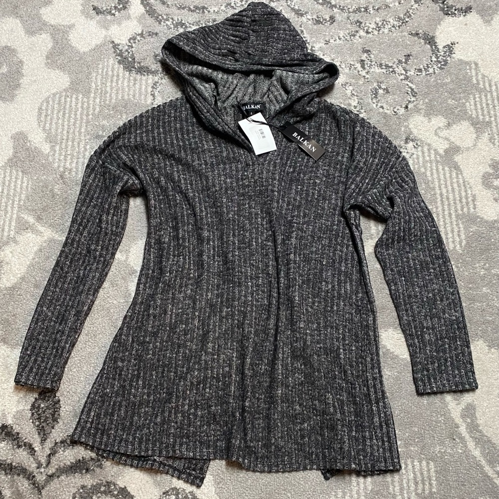 NWT Balkan Soft Ribbed Hooded Sweater with Open Lace Up Back Detail